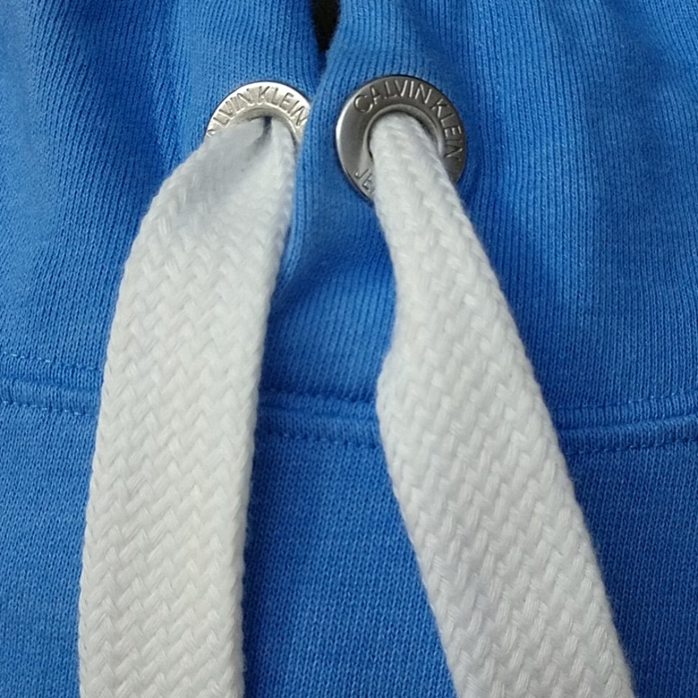 NEW Hoodie CK Jeans Crop Top Calvin Klein Ombre Blue Color Block Pullovr Women L - Picture 7 of 7